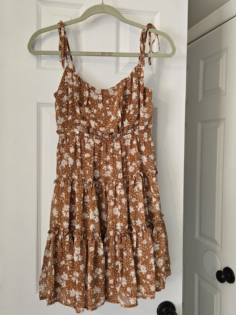Blu Pepper Brown and White Floral Tie-Shoulder Sundress